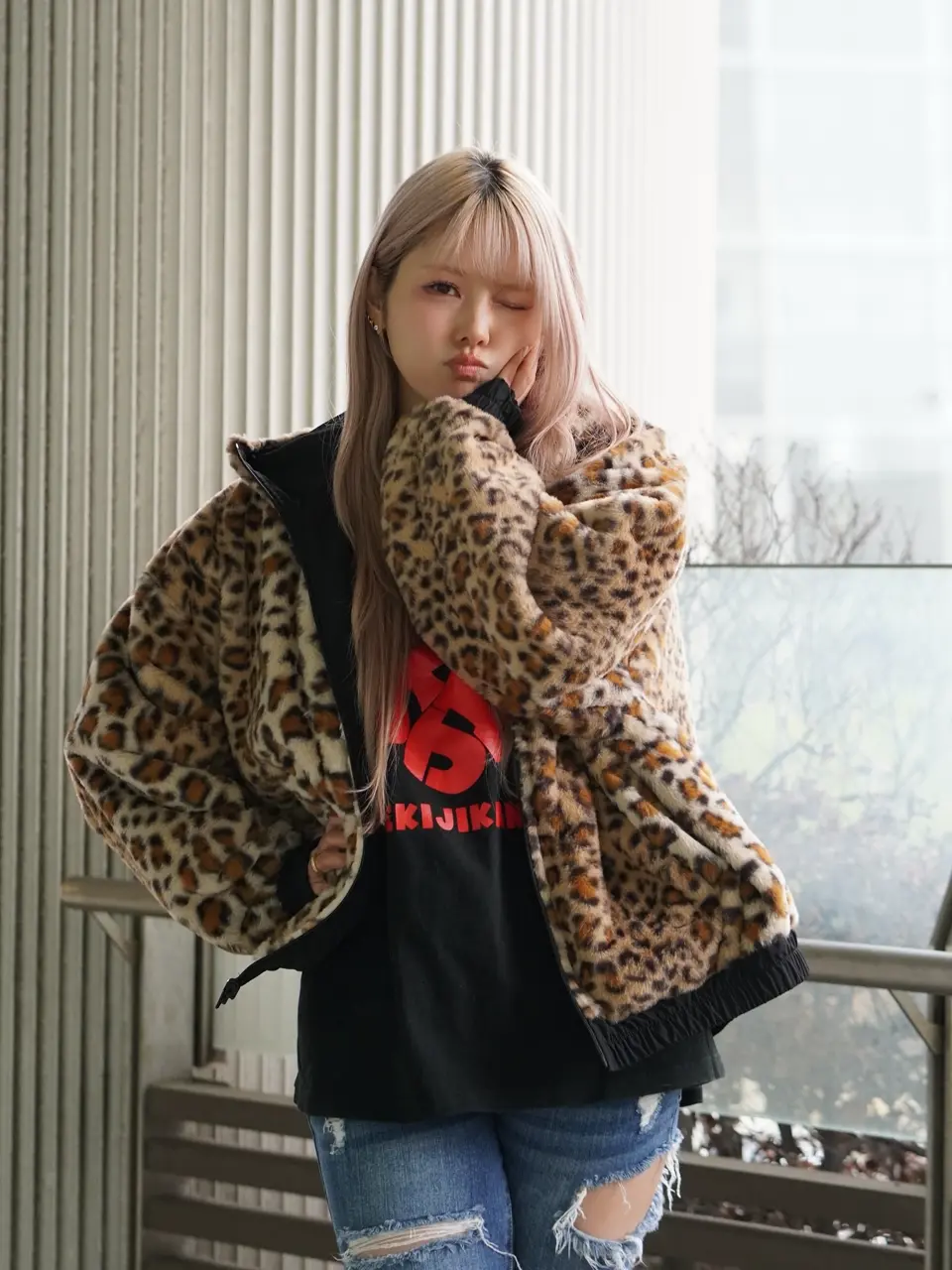 153647：キノコ×レオパード柄リバーシブルブルゾンの通販-ScoLar