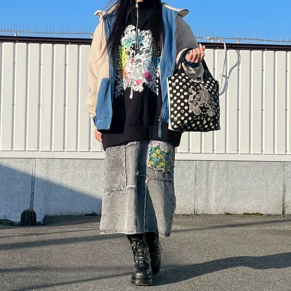 153674：ネコ刺繍ボア×デニム異素材切替ブルゾンの通販-ScoLar