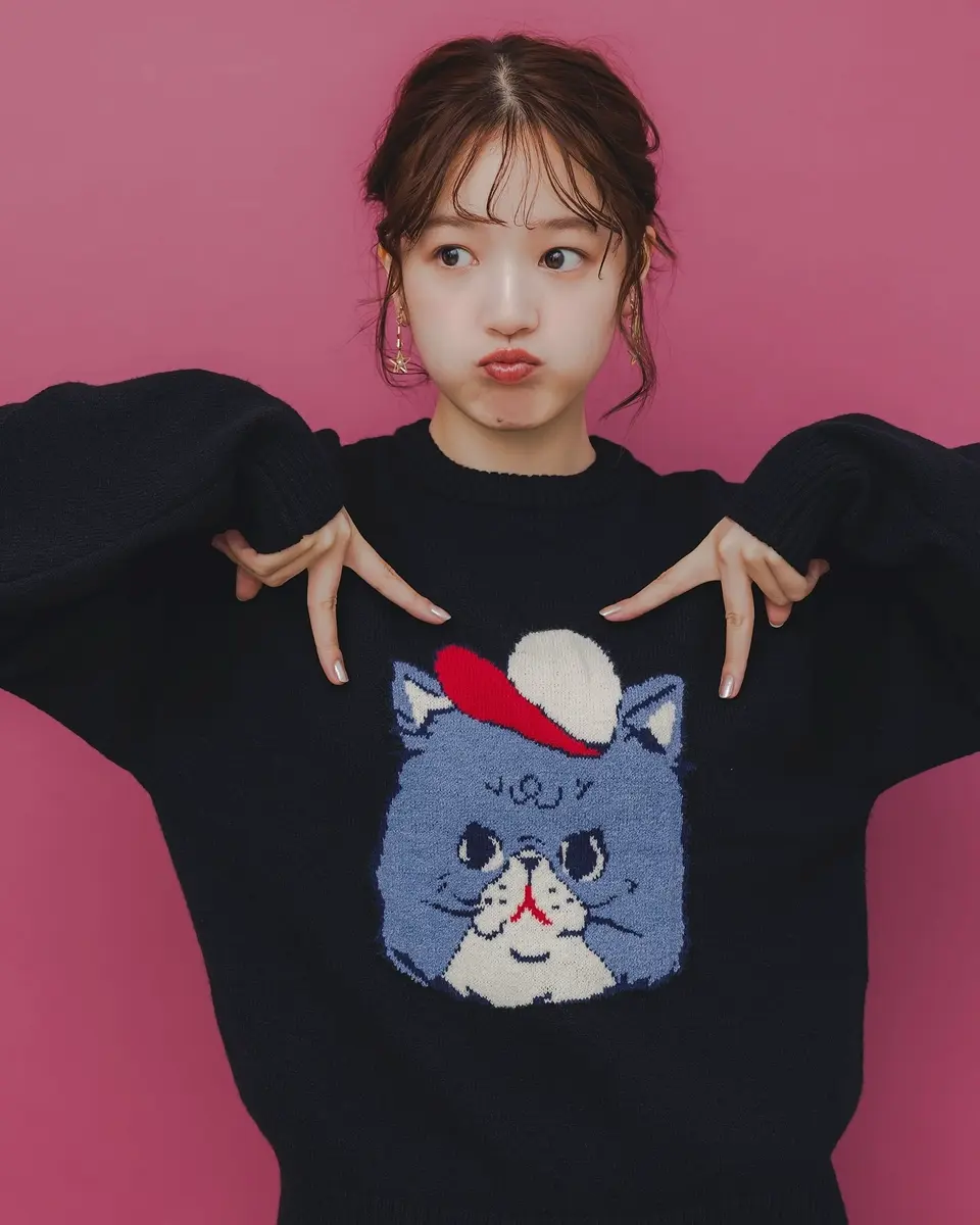 153727：風船ネコちゃんジャガードニットカーディガンの通販-ScoLar