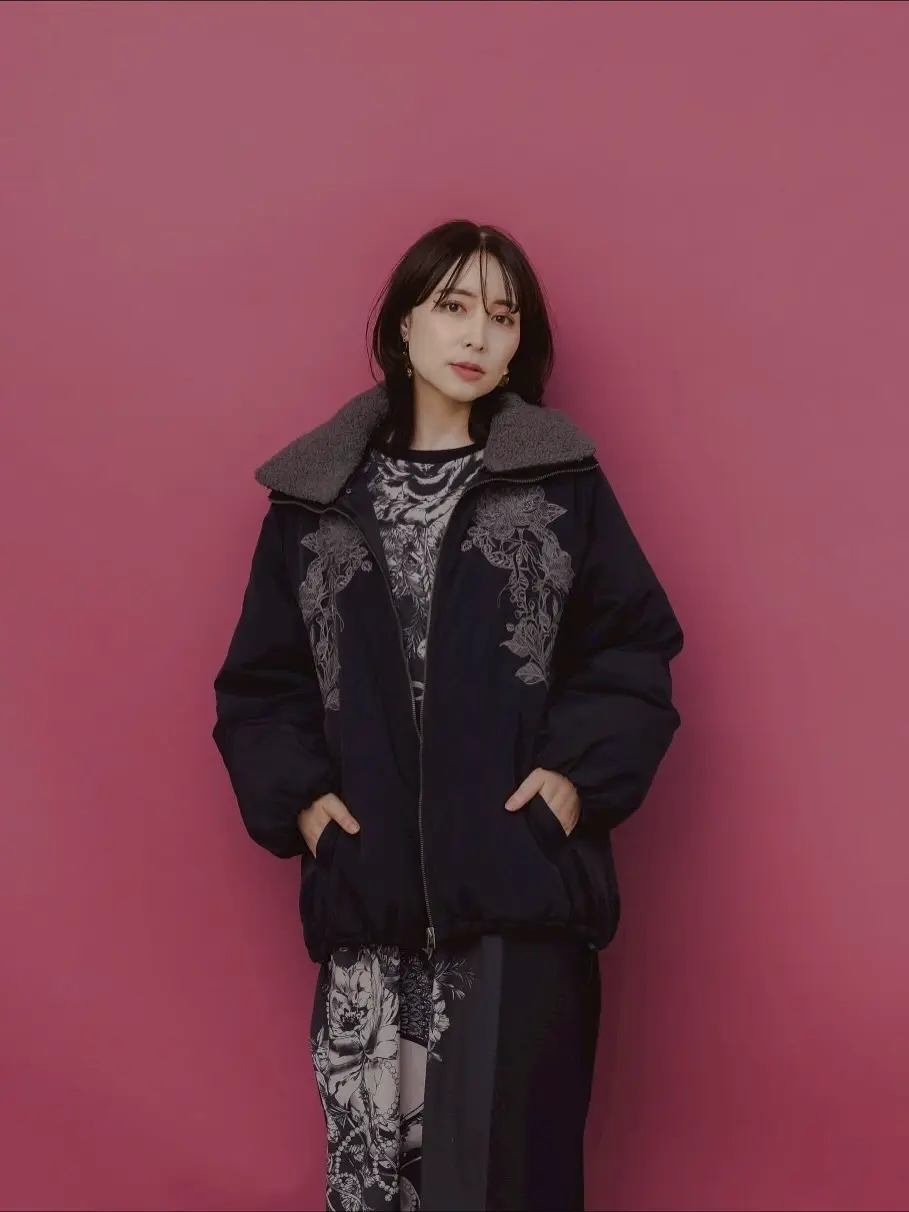 553268：花柄×無地バイカラー裏毛ワンピースの通販-ScoLar