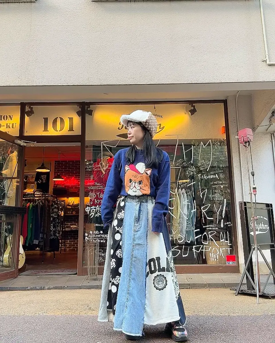 ScoLar 153717：スカラーリメイク風 異素材切替デニムスカート 153717：スカラーリメイク風 異素材切替デニムスカートの通販-ScoLar