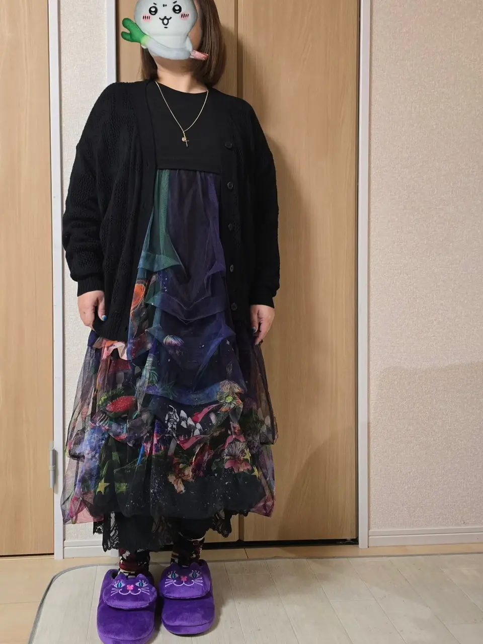 153678：2柄展開タック入りチュールバルーンワンピースの通販-ScoLar