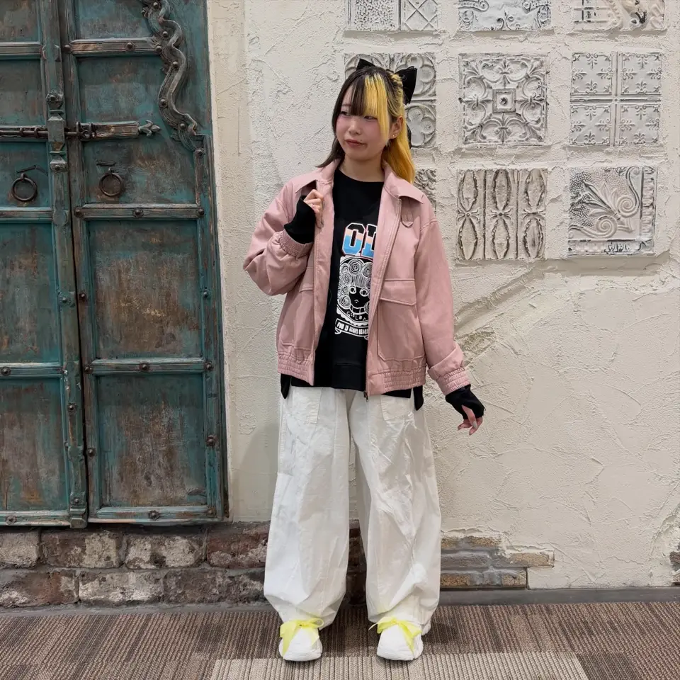 153771：ネコ刺繍フェイクレザー×裏地ブルゾンの通販-ScoLar