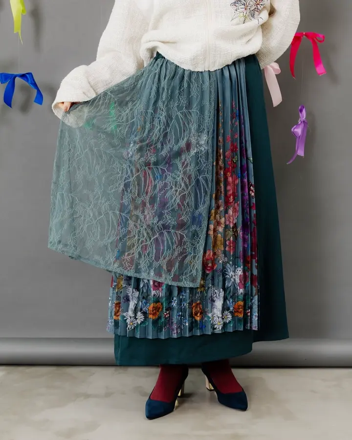 553291：チュールスカート×花柄×プリーツスカートの通販-ScoLar