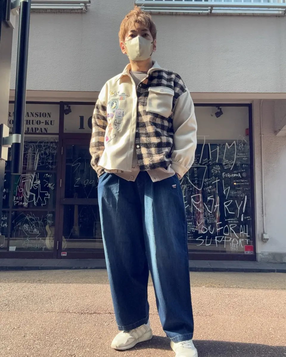 153766：POP刺繍×チェック柄シャツの通販-ScoLar