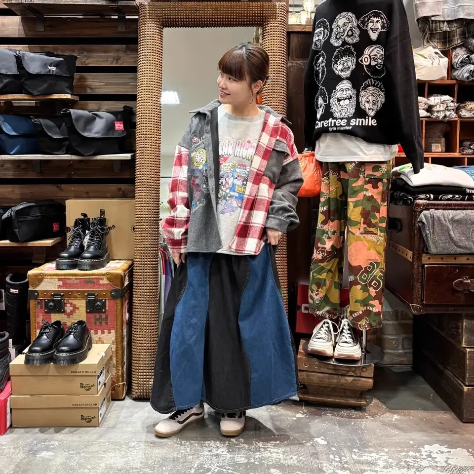 153753：花柄ジャガードor配色波模様デニムスカートの通販-ScoLar