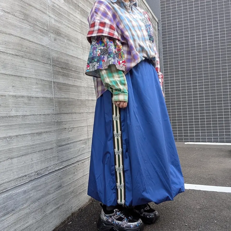 153687：チェックと総柄のアシメパッチワークシャツの通販-ScoLar