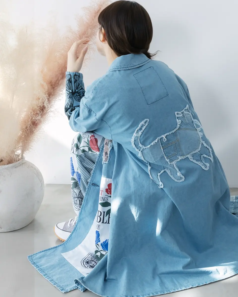 161608：アップリケ×刺繍デニムorツイルロングコートの通販-ScoLar