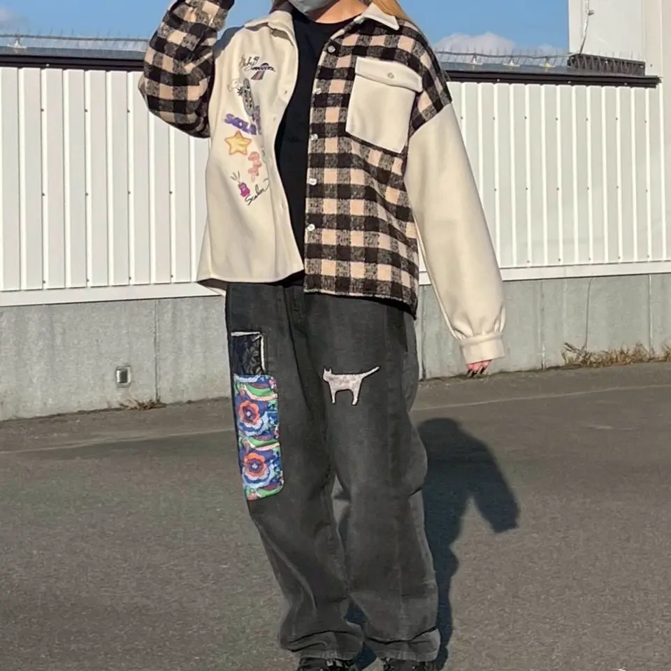 153766：POP刺繍×チェック柄シャツの通販-ScoLar