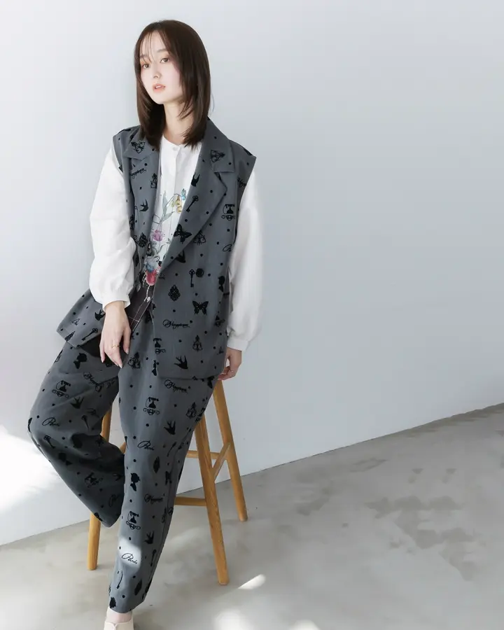 561209：アンティーク調フロッキープリントパンツの通販-ScoLar