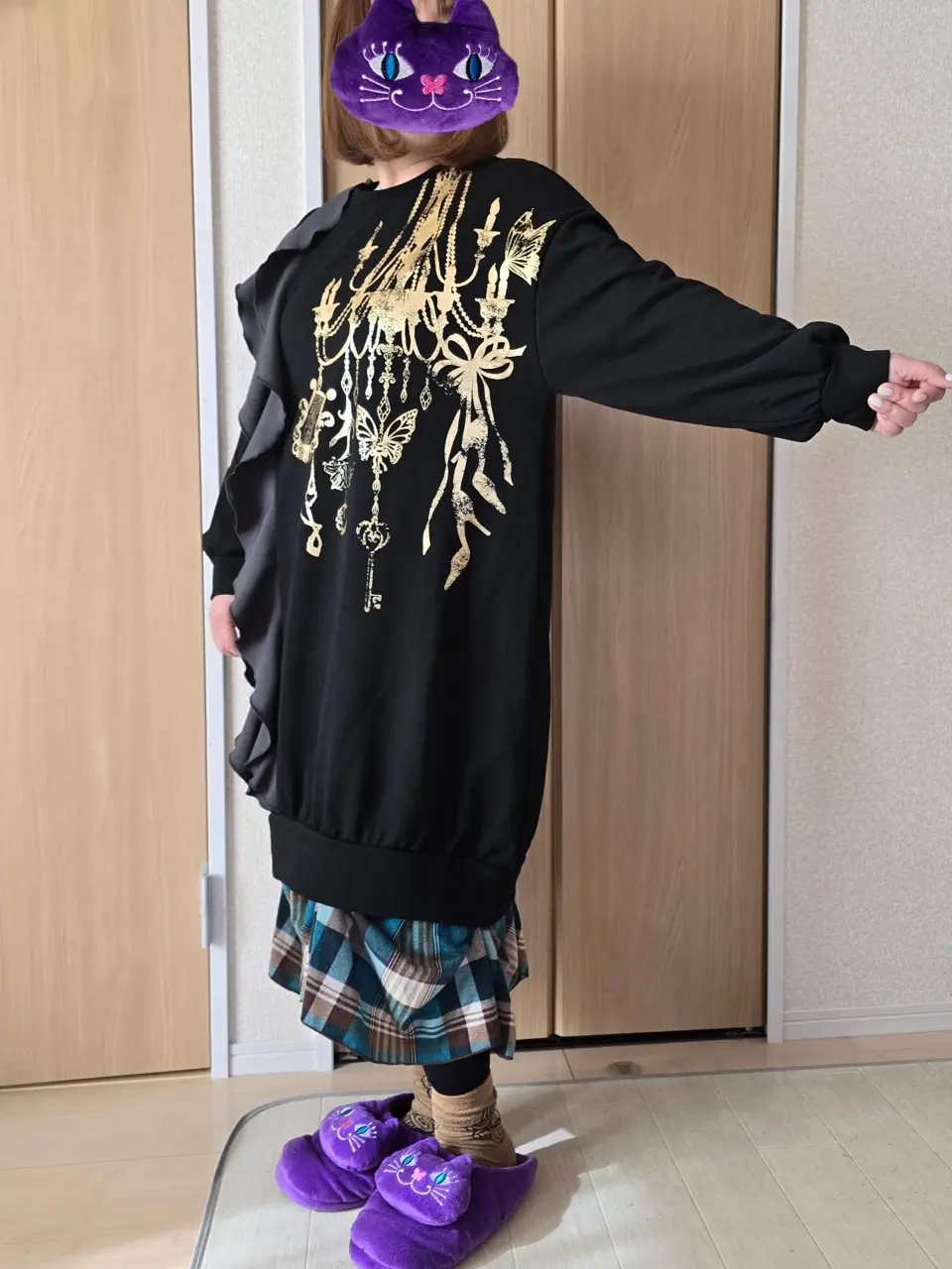 553278：箔プリントシャンデリア フリル裏毛ワンピースの通販-ScoLar