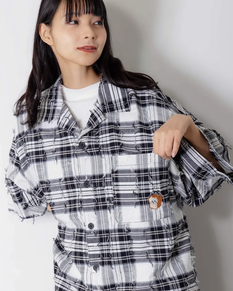 362105：ネコパン刺繍 ひげチェックorデニムシャツの通販-ScoLar