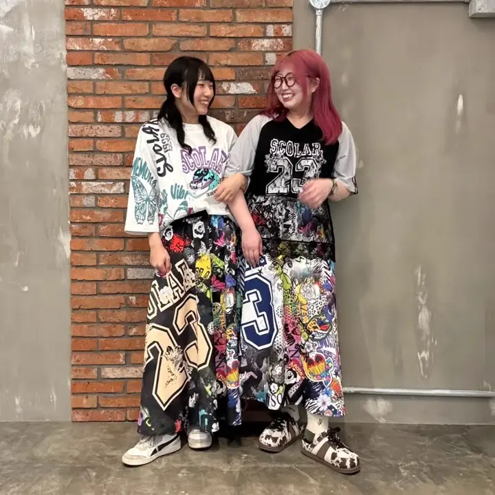 スカラー 162606：ポップらくがき総柄ワッシャースカート 162606：ポップらくがき総柄ワッシャースカートの通販-ScoLar