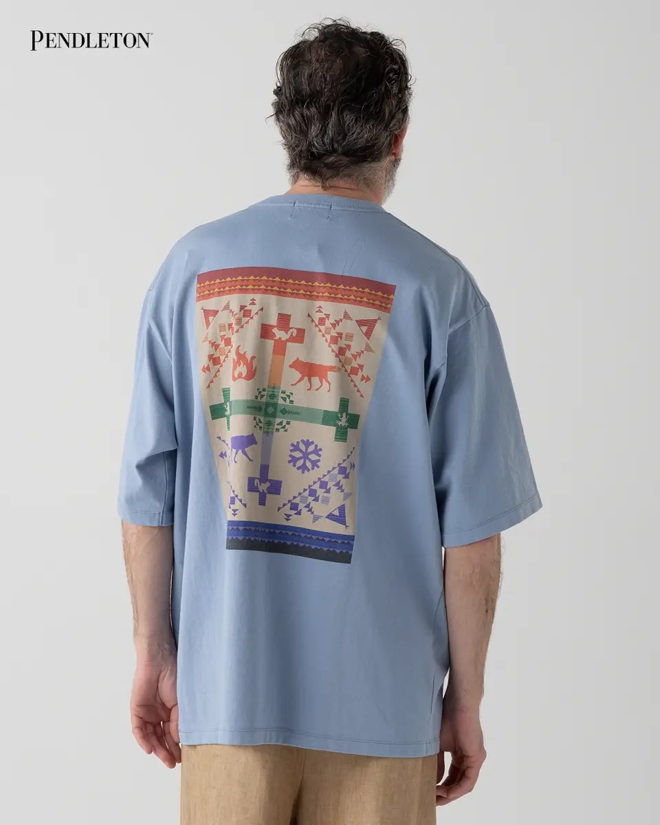 spoストリングバッグ 番号付きとspoのtシャツ バックプリント コットンTシャツ - SAX【COYOTE STEALS THE FIRE
