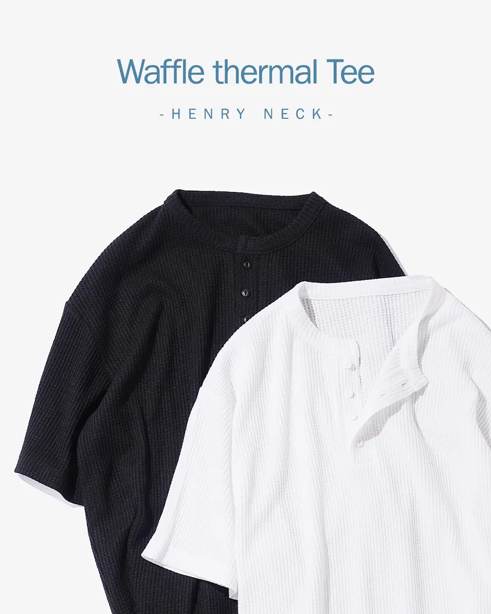 定価3.7万 1piu1uguale3 ヘンリーネックワッフルサーマルカットソー