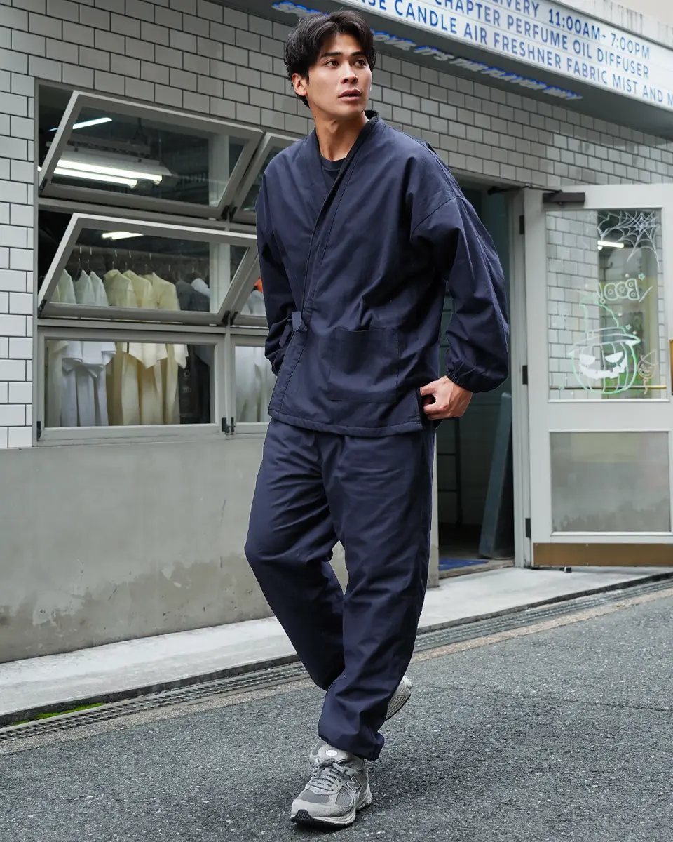 ★タグ付き!!M～L「和楽の里」裏地フリース・温かい作務衣(さむえ)上下セット★ あったか裏フリース作務衣│防寒 和装 さむえ 暖かい 秋冬用 上下