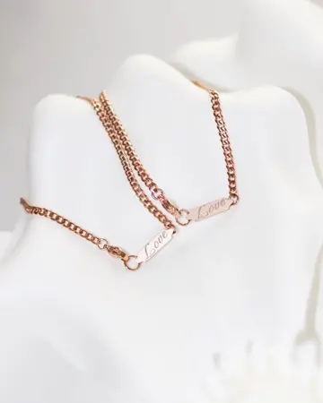 ヌケ感のある長アズキチェーンのペアブレスレット ステンレス