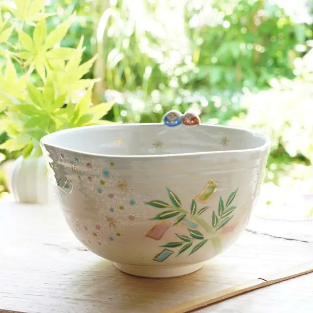 梶の葉模様　抹茶茶碗　七夕　仁清 梶の葉模様 抹茶茶碗 七夕 仁清