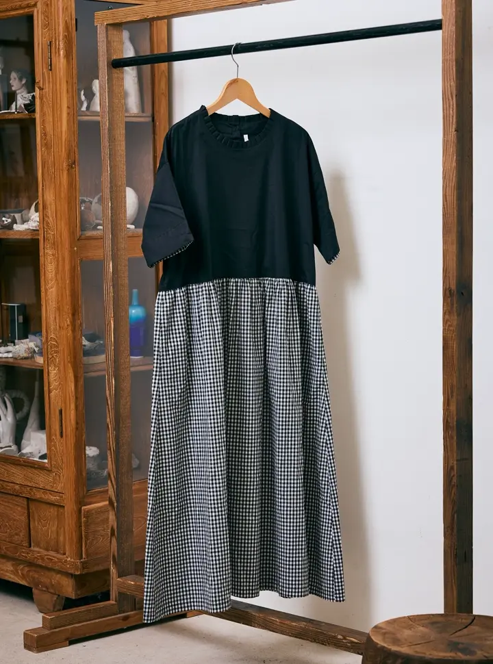 TUTIE.　麻シャツワンピース ATELIER EQUAL TUTIE ツチエ ギンガムチェックウエストギャザー