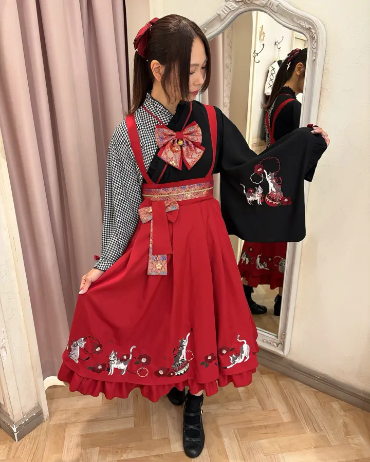 ◇受注生産アイテム◇椿と猫の手まり唄和風ケープ – Amavel（アマベル