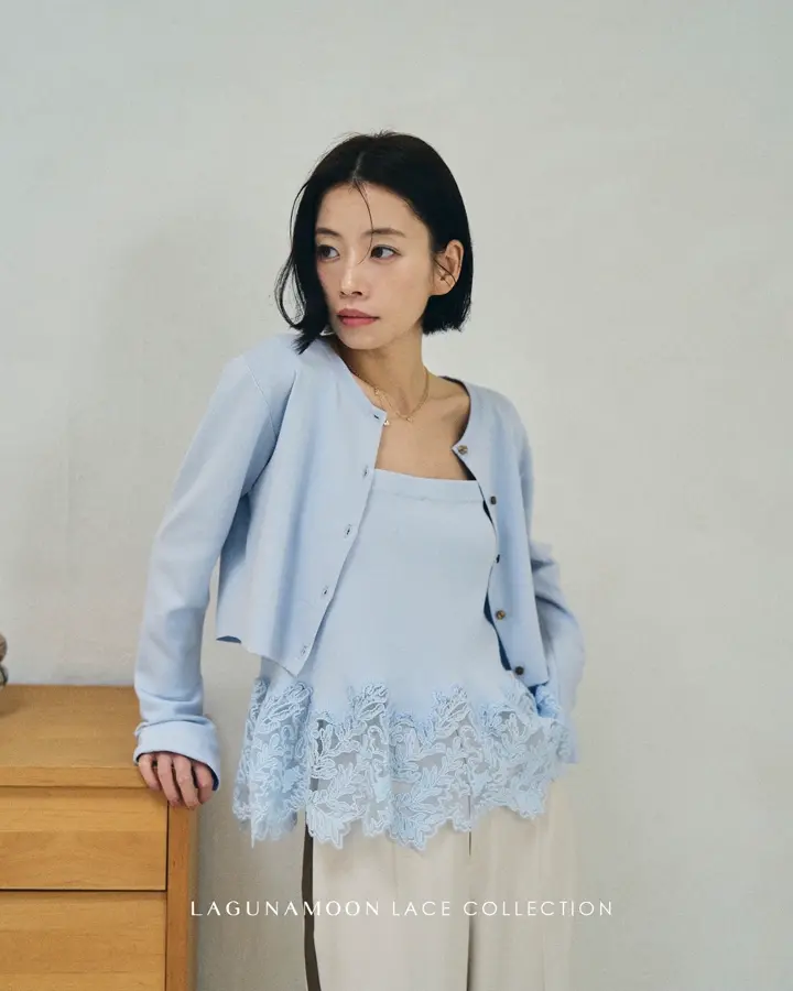 ラグナムーン　レースペプラムニットアンサンブル レースペプラムニットアンサンブル 春服（ニット/セーター