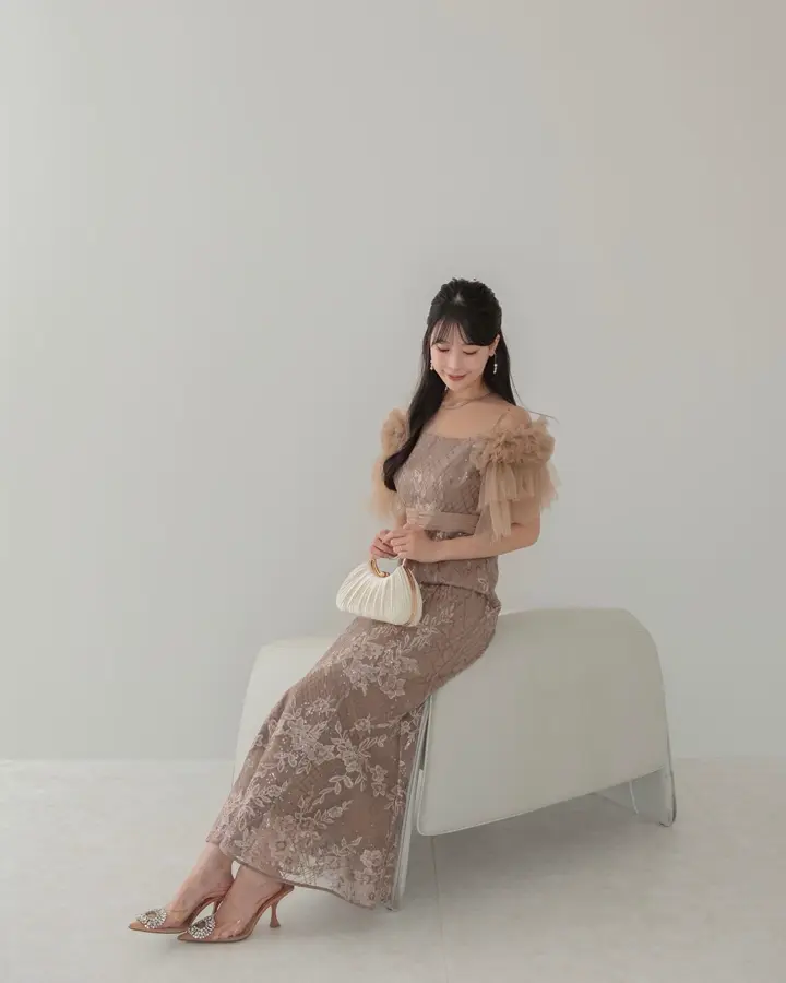 一部当日発送】フラワースパンコールチュールシアーボリュームスリーブ