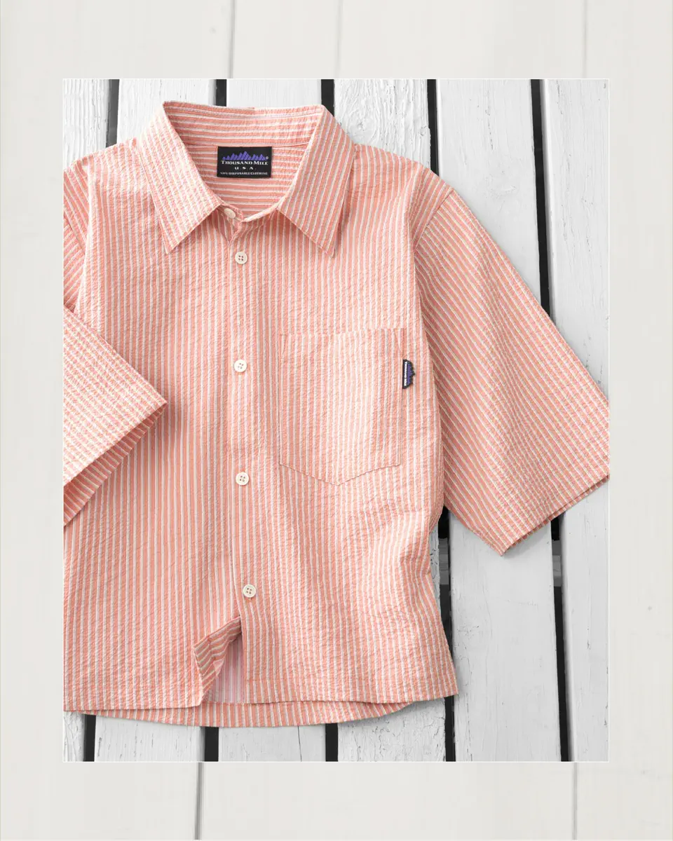 L's]THREE QUARTER SLEEVE SHIRT SEERSUCKER STRIPE/スリークオーター