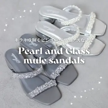 105 スエード&クリスタル チュール サンダル キラキラパール&ガラスミュールサンダル△返品不可 | SESTO