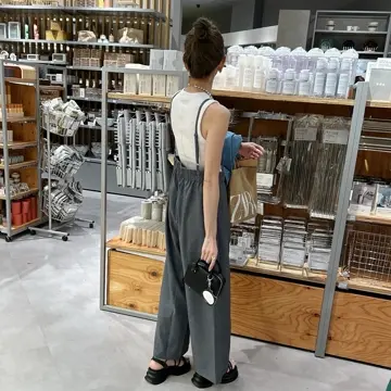 aquagarage リネンライクサスペンダー付きパンツ レディース 春