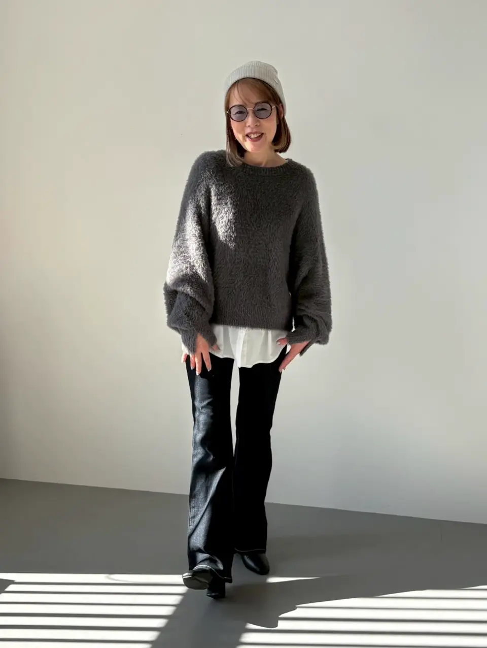 袖口スリットシャギーニットトップス 秋 冬 M レディース | アクア