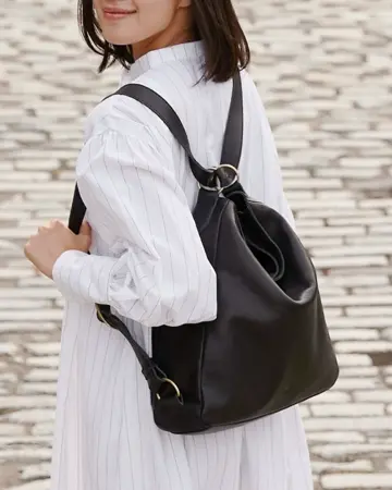 【美品✨】kissora 2way がま口 リュック オールレザー ブラック kissora キソラ リュック かぶせ 本革 レザー オリーブヌメ