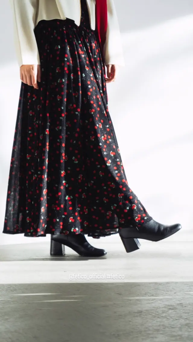 PRINTED VELVET TULLE SHIRRING DRESS-プリントベルベットチュール