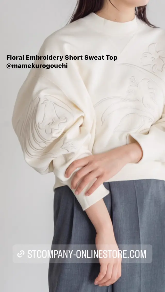 Floral Embroidery Short Sweat Top-フローラルエンブロイダリー