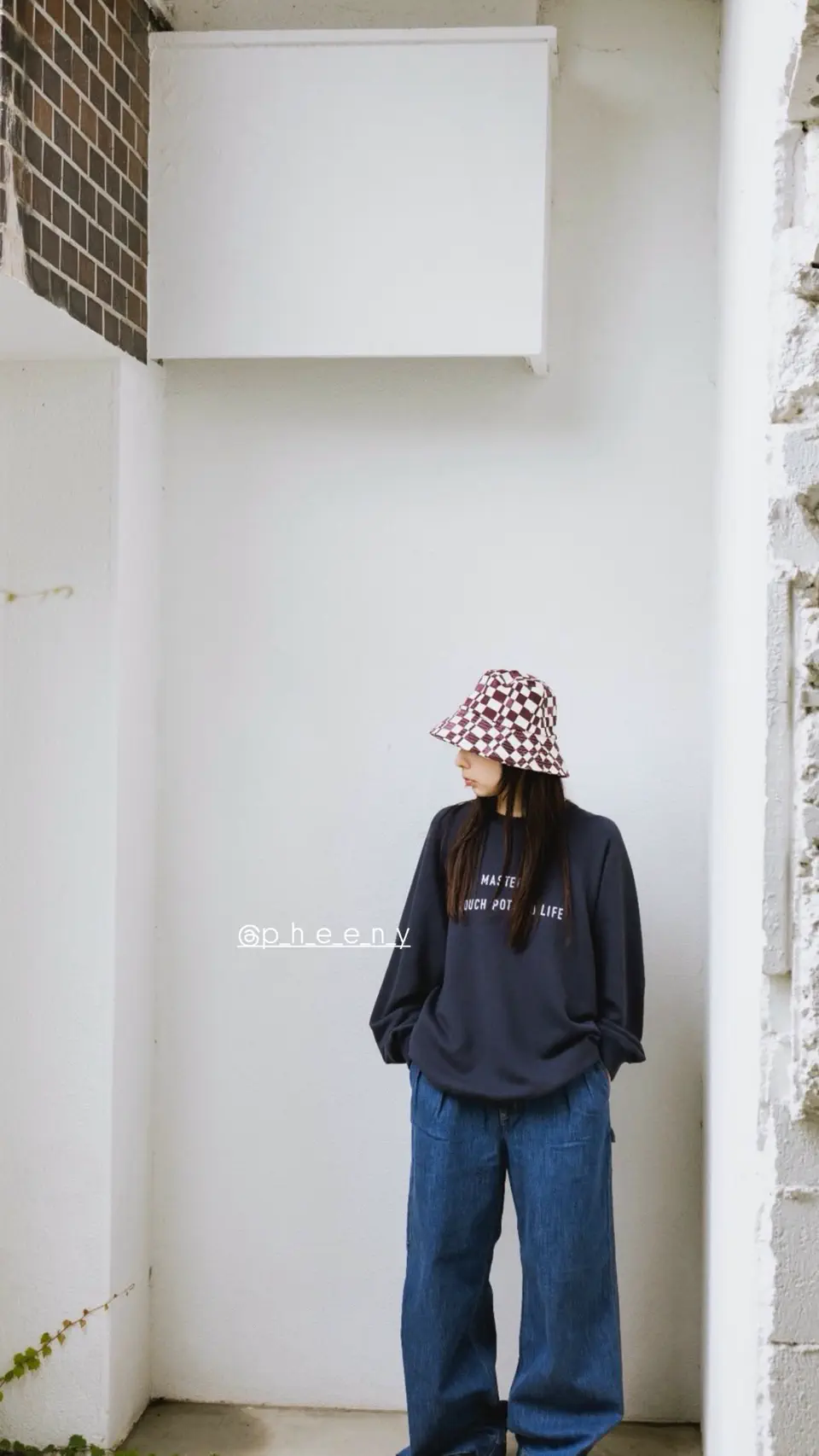 pheeny チェック柄 バケットハット ネイビー Checkered Bucket Hat-チェッカーバケットハット-PHEENY（フィーニー
