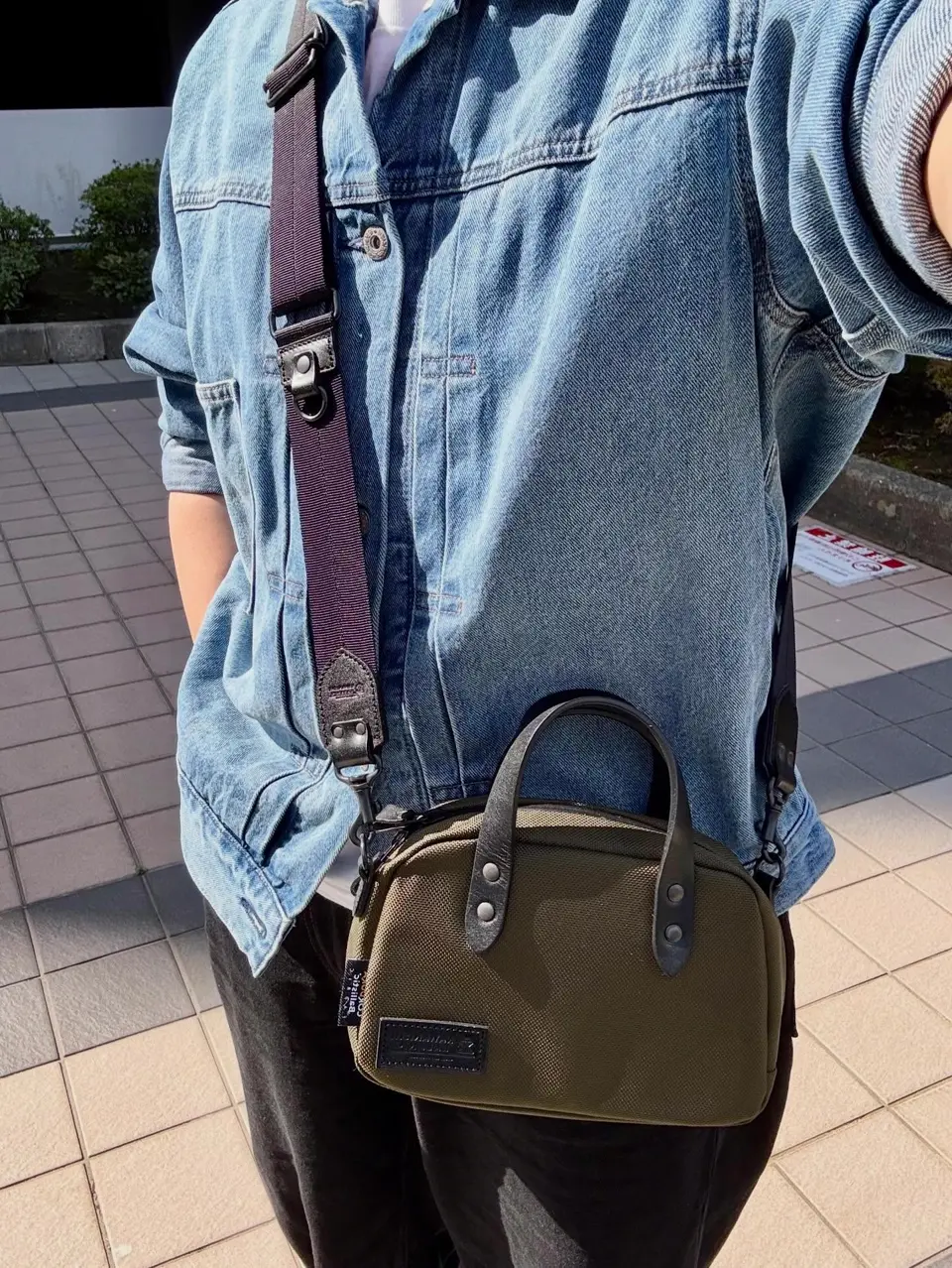 ミニボストン×栃木レザーハンドル｜ファスナー付きで安心｜コーデュラ