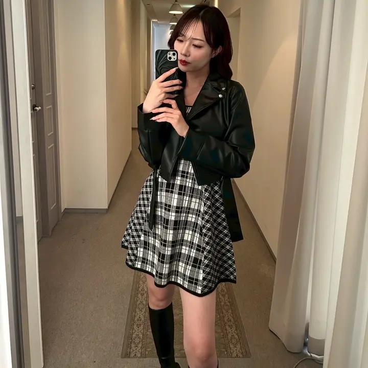 【形が選べる】フェザーチェックアンサンブルワンピース タイト　S LIP SERVICE（リップサービス）｜ 【形が選べる】フェザー