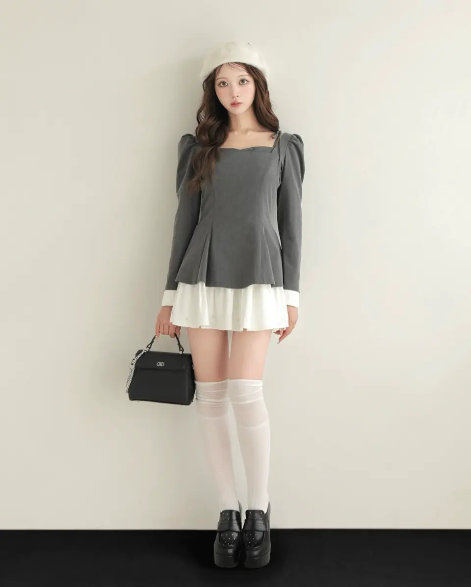 M.me.eme クロスチュールフレアミニワンピース M me eme エムミーエメ