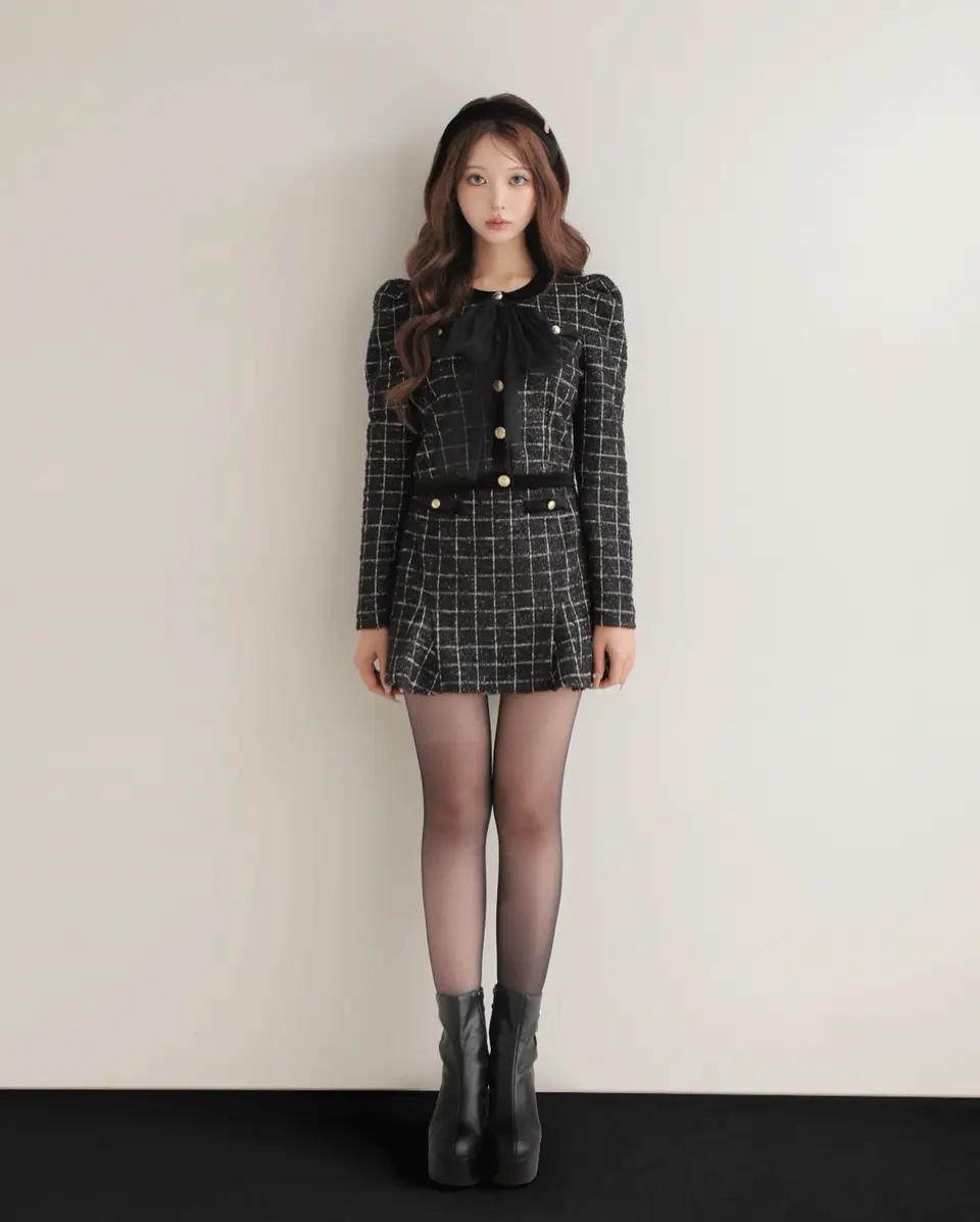 M me eme メゾンツイードミニワンピース 店舗限定カラー ブラック M me eme メゾンツイードミニワンピース 店舗限定カラー