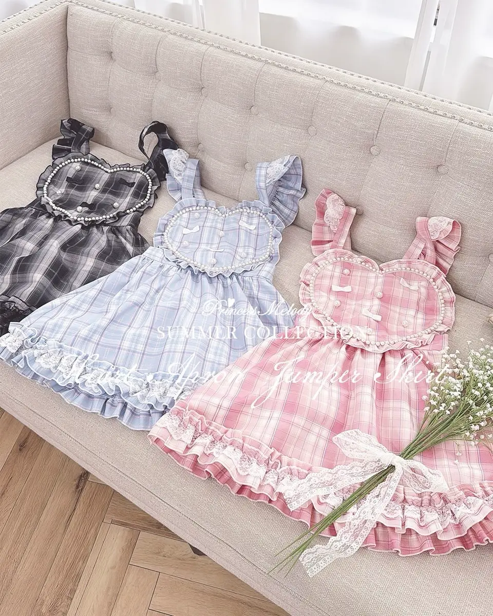 タグ付き♡プリメロ♡PrincessMelody♡プリンセスメロディ♡エプロンF Princess Melody】チェックパールハートエプロンジャンスカ