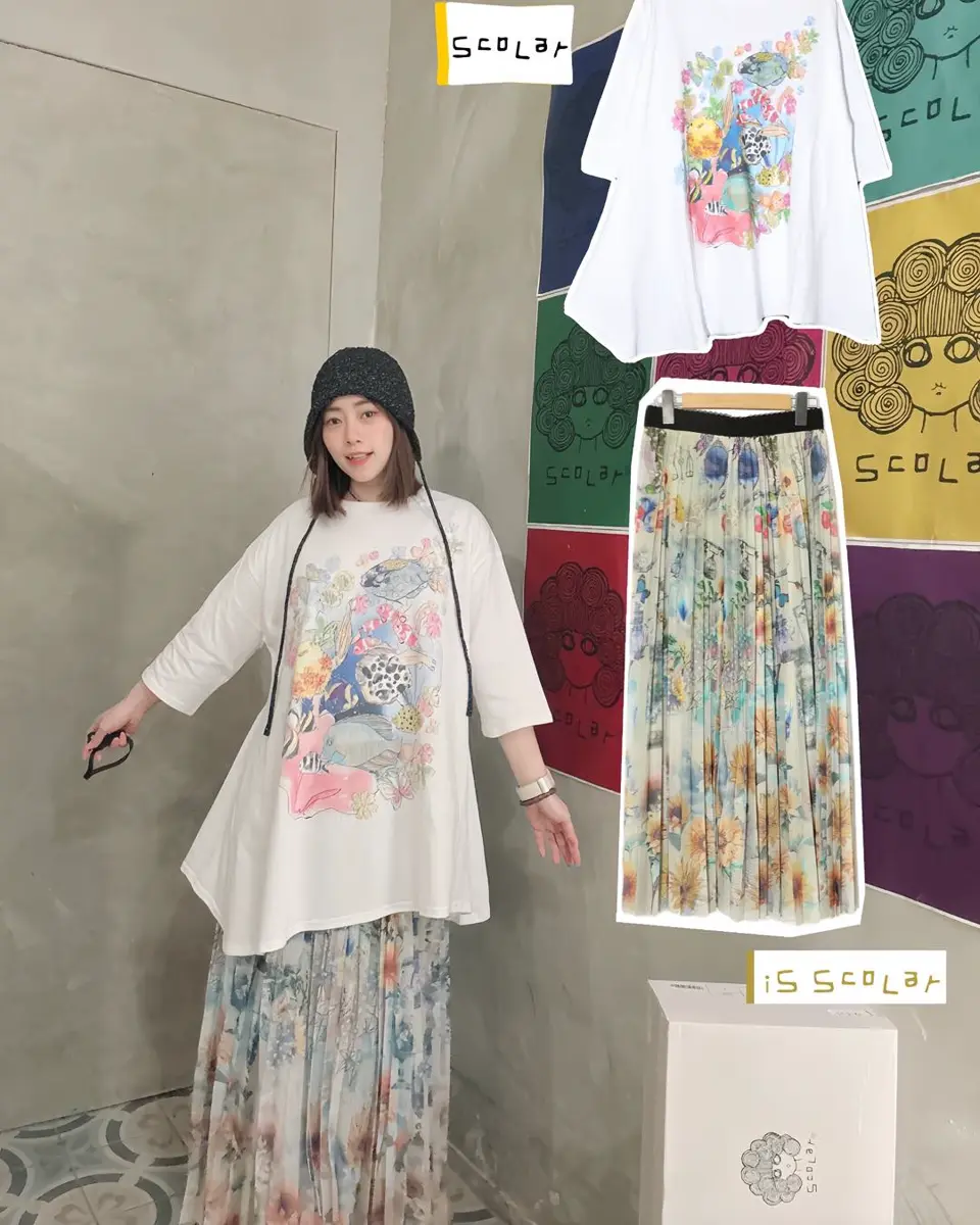 552238：ヒマワリ柄プリーツメッシュスカートの通販-ScoLar