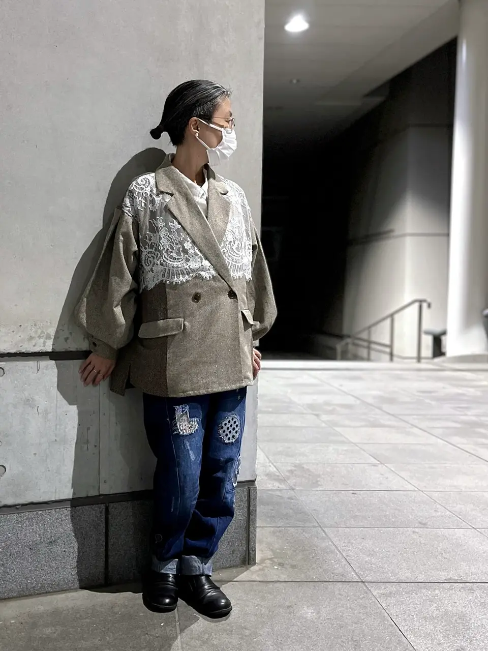 553229：レースと蝶々の異素材切替ジャケットの通販-ScoLar