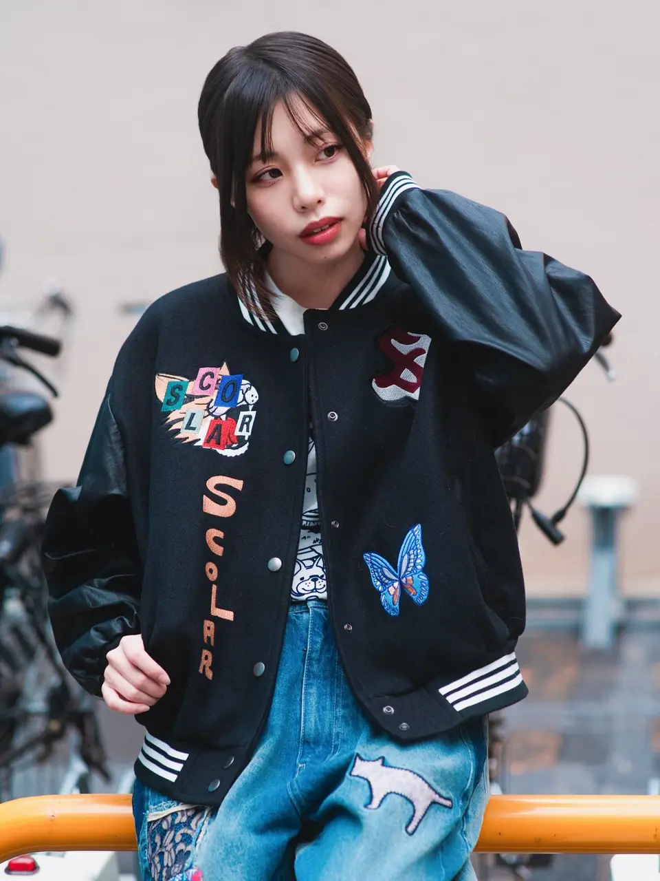 153686：メルトン×合皮 異素材切替スタジャンの通販-ScoLar