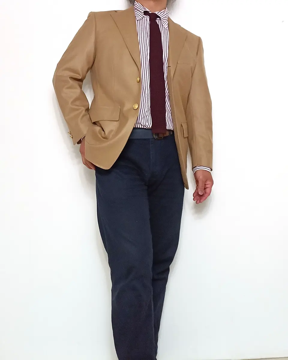 フラノブレザー メンズ 秋冬 3つボタン 金ボタン オックスフォード