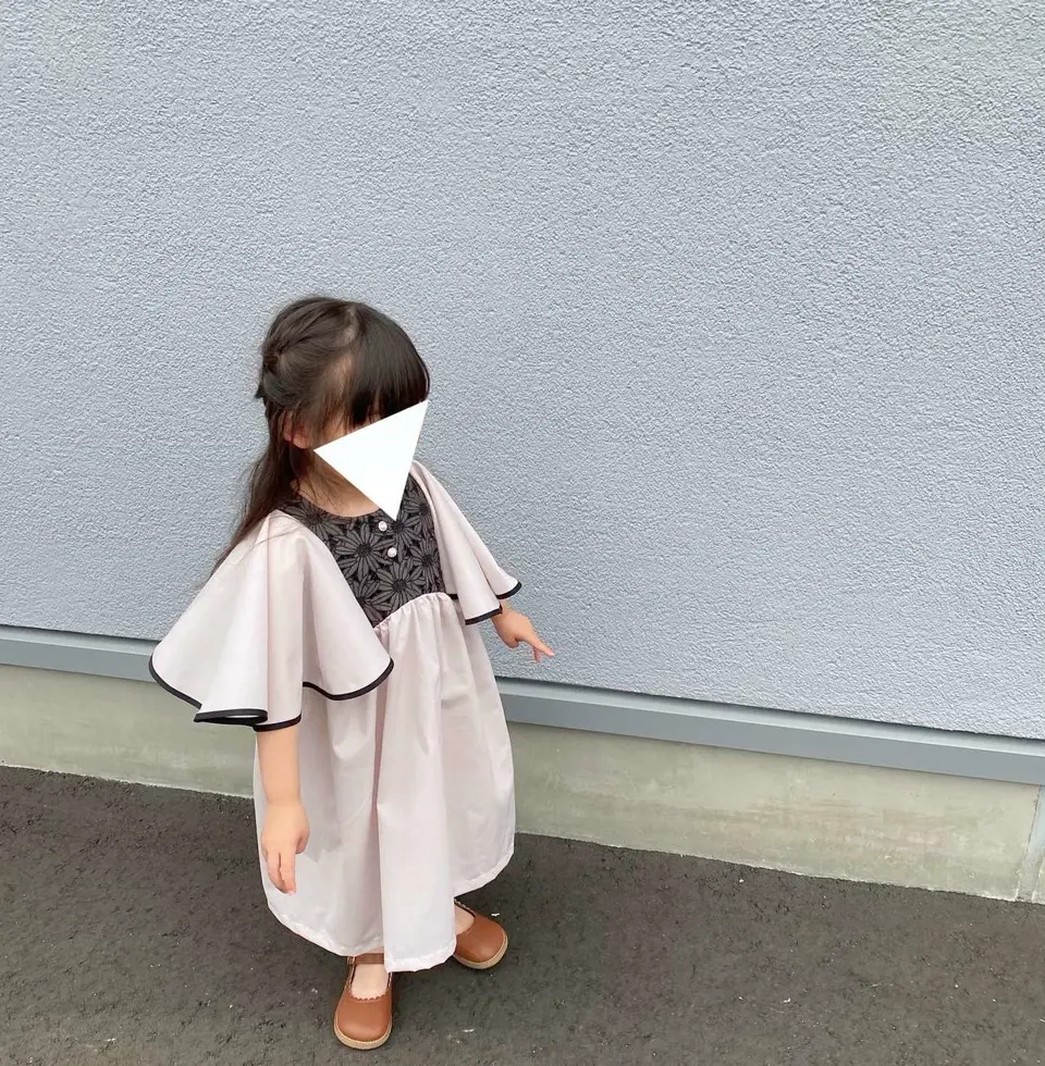 綿ポリハーフダンガリーで作った子供用ワンピースの作品例