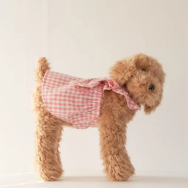 5mmギンガムチェック #102 サーモンピンクで作った犬服の作品例