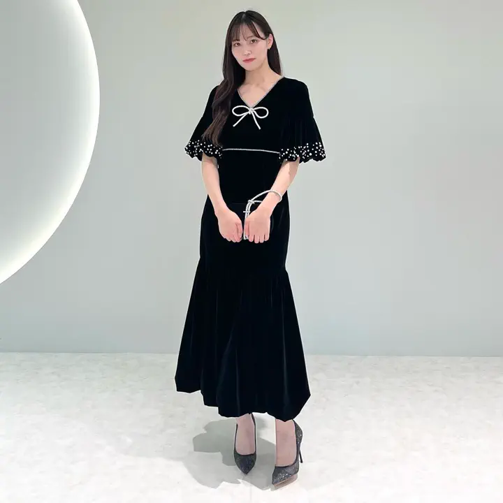 Leja ベロアドレス　ギャザーワンピース　パールストーンリボン leja_129929474_t_720.webp?