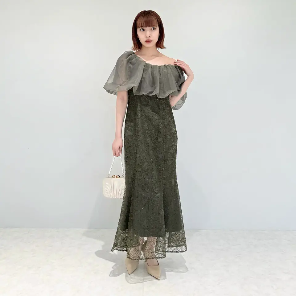 当日発送】2WAYオフショルダーパフスリーブマーメイドドレス