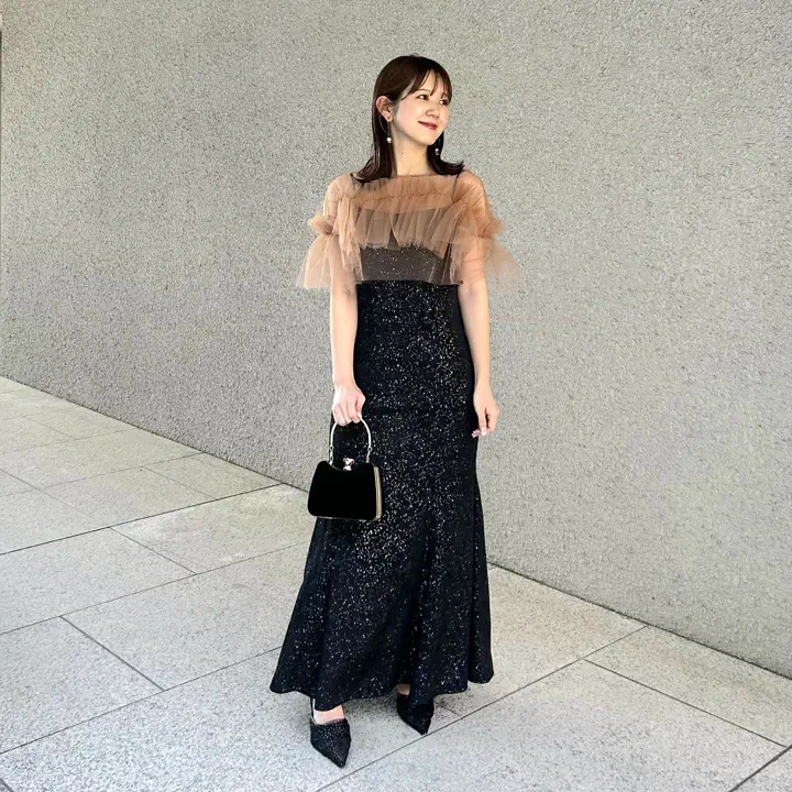 当日発送】チュールフリルボレロペイントマーメイドワンピース結婚式