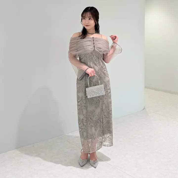 Leja ドレス　オケージョン 一部当日発送】チュールオフショルダー花柄Iラインドレス/パーティー