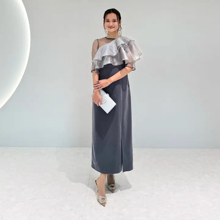 当日発送】アシンメトリーティアードフリル3WAYベロアワンピース結婚式